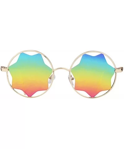 Round Sunglasses Trendy Unisex Glasses Star Mirrored Lens Circle Sunglasses - Gold Frame Muliticolored Lens - C0188WMO6D4 $20...