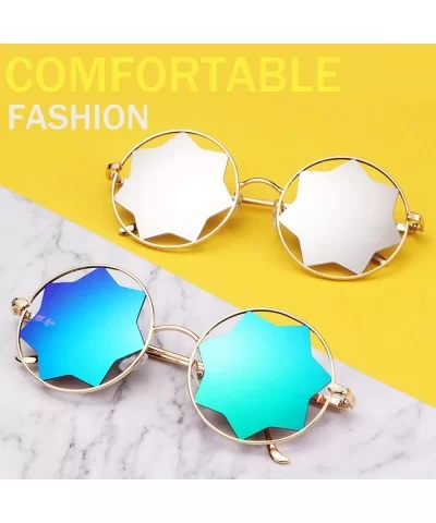 Round Sunglasses Trendy Unisex Glasses Star Mirrored Lens Circle Sunglasses - Gold Frame Muliticolored Lens - C0188WMO6D4 $20...