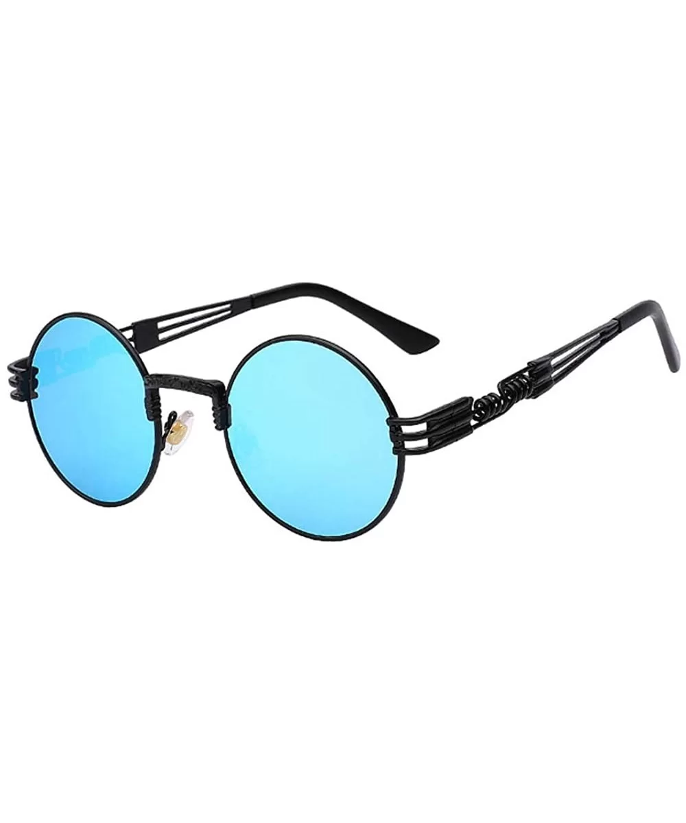 Retro Steampunk Style Round Vintage Sunglasses Colored Metal Frame Men Women - C 6-black-blue-mirror - CZ18HG09Z9T $16.29 Round