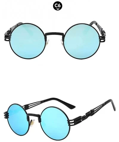 Retro Steampunk Style Round Vintage Sunglasses Colored Metal Frame Men Women - C 6-black-blue-mirror - CZ18HG09Z9T $16.29 Round