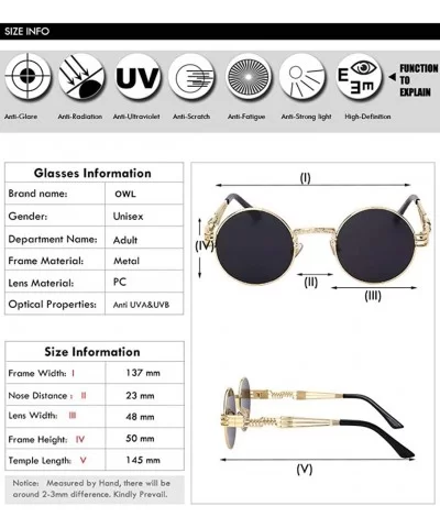 Retro Steampunk Style Round Vintage Sunglasses Colored Metal Frame Men Women - C 6-black-blue-mirror - CZ18HG09Z9T $16.29 Round