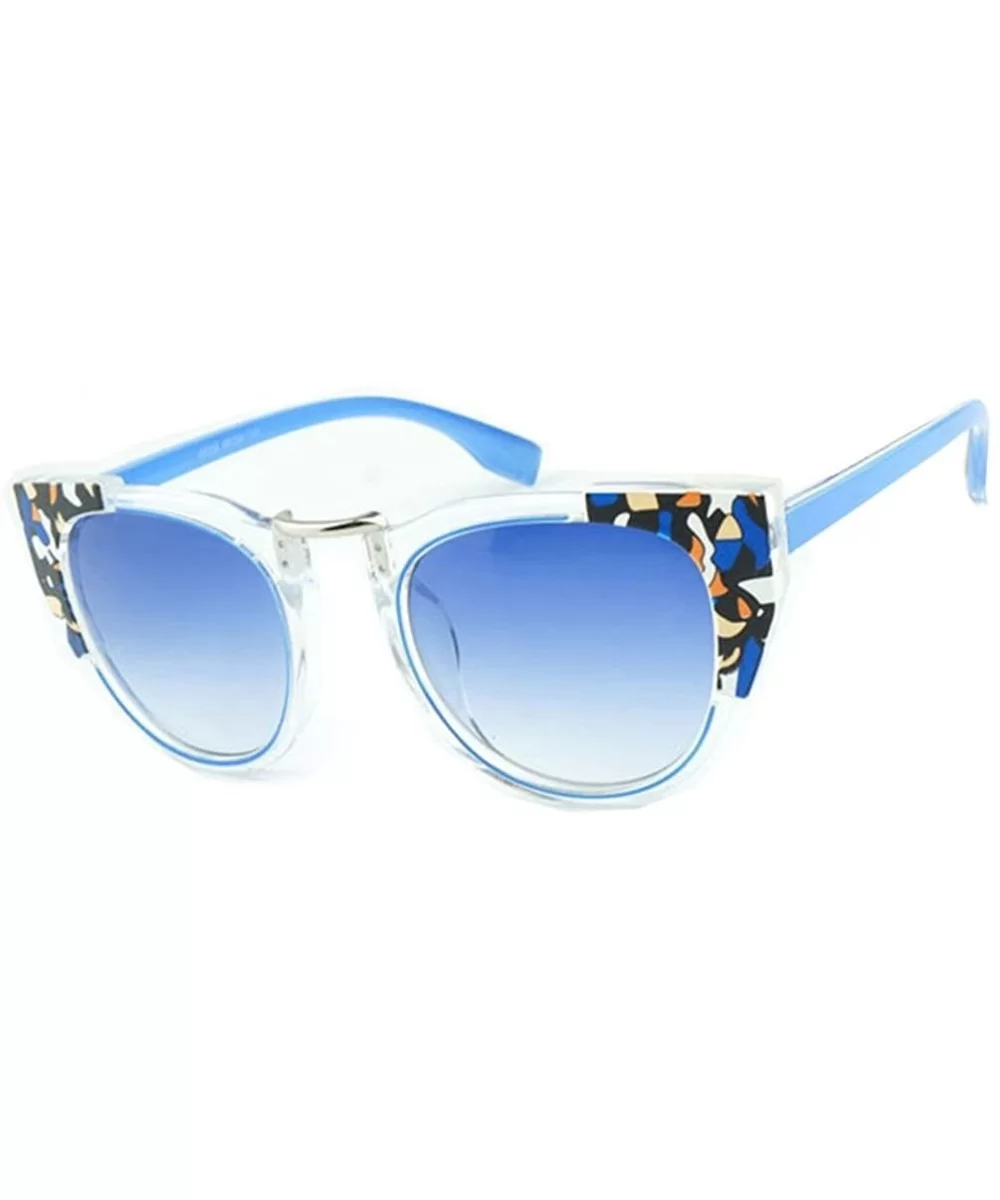 Spray Painted Frame Womens Fashion Sunglasses 1/4 Frame Designed Lens 51mm - Blue/Blue - C012DAQ2BCB $22.51 Rectangular