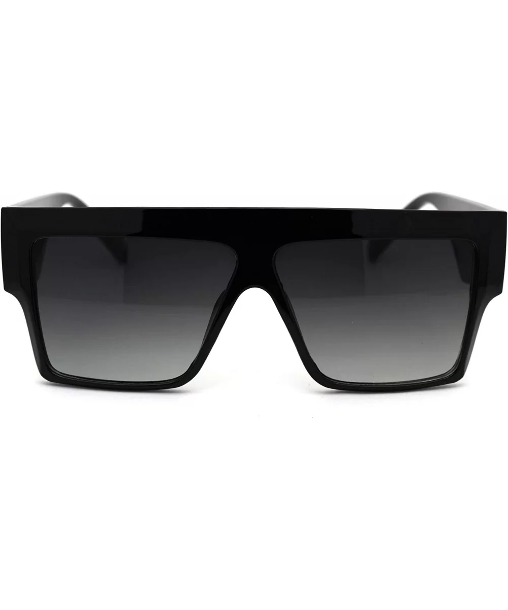 Thick Plastic Mobster Flat Top Hipster Sunglasses - Black Green - CC18YZLLU77 $12.24 Rectangular