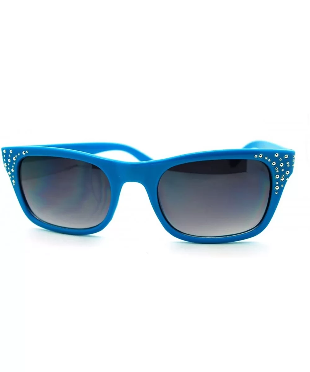 Chic Womens Sunglasses Round Studded Rectangular Cateye Frame - Blue - CO11HEJ0E53 $13.81 Rectangular