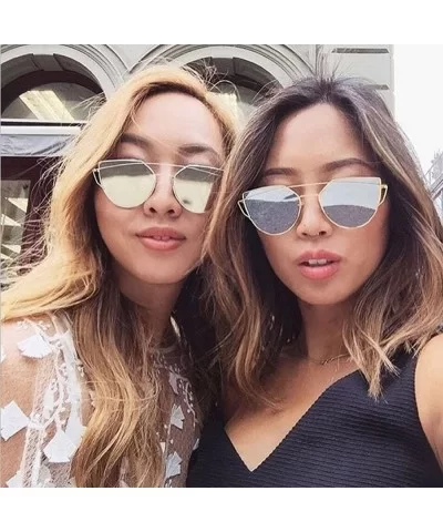 Fashion Twin-Beams Classic Women Metal Frame Mirror Sunglasses Cat Eye Glasses - Silver - CG18QN4WD5S $16.72 Cat Eye