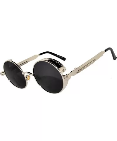 Steampunk Retro Gothic Vintage Colored Metal Round Circle Frame Sunglasses Colored Lens - C0186THML0N $16.21 Round