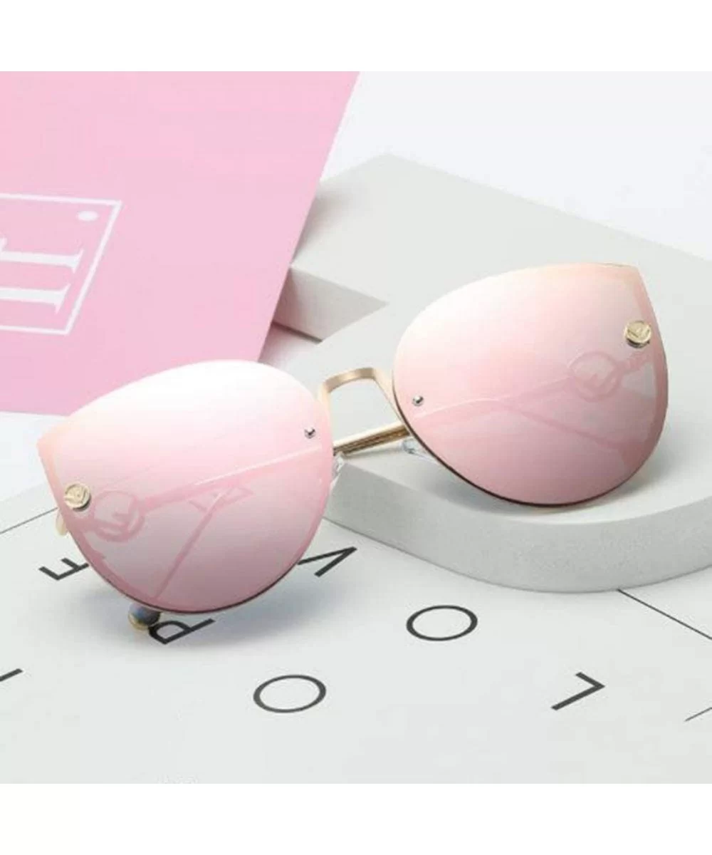 Women's Oversized Fashion Metal Frame Mirrored Cat Eye Sunglasses - 3 - CX18UEMA8NN $42.45 Oversized