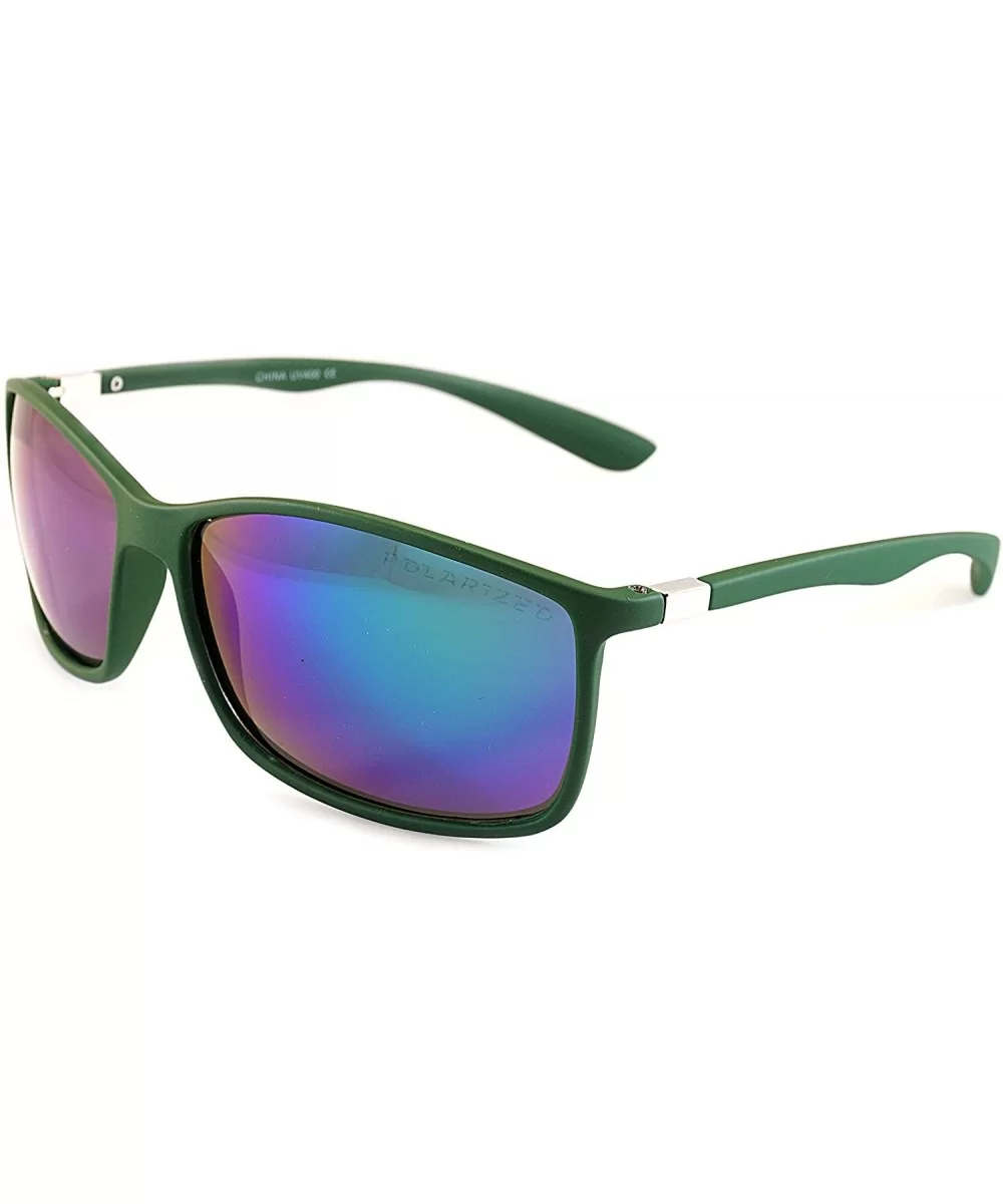 Unisex Polarized Sports Sunglasses- 53 mm Mirrored Smoke Lens P002 - Green Frame With Blue Mirrored Lens - C2185ERG3TX $18.53...