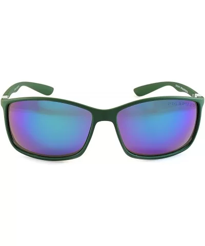 Unisex Polarized Sports Sunglasses- 53 mm Mirrored Smoke Lens P002 - Green Frame With Blue Mirrored Lens - C2185ERG3TX $18.53...