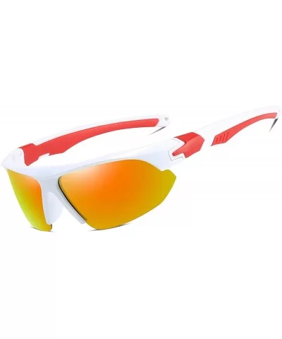 Polarized Sports Sunglasses Cycling Driving Fishing Glasses with 6 Interchangeable Lenses - White Red - CZ18RQL0Y98 $22.75 Sport