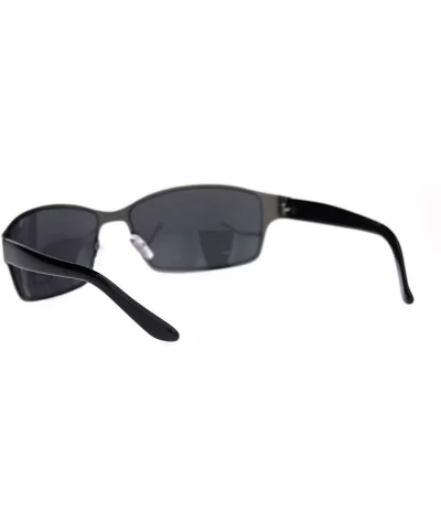 Mens 90s Classic Metal Rim Warp Around Agent Sunglasses - Gunmetal Black - CO18QNCLEAX $12.77 Rectangular
