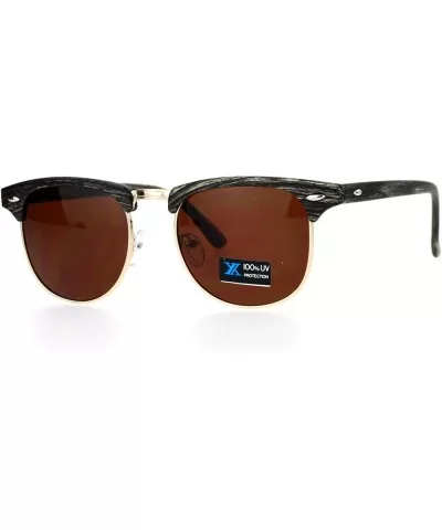 Half Rim Retro Wood Grain Hipster Horned Sunglasses - Grey Wood Brown - CK12FJV6H71 $12.88 Wayfarer