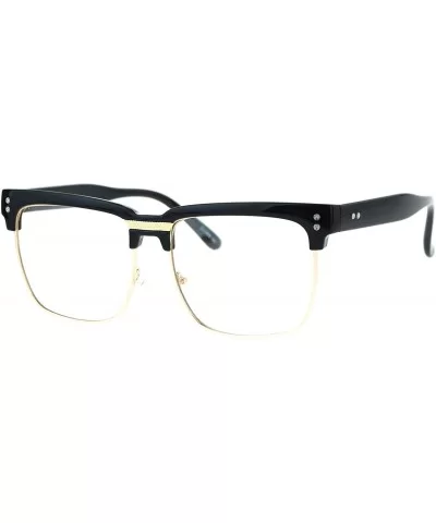 Mens Clear Lens Glasses Designer Fashion Square Frame Eyeglasses UV 400 - Black Gold - C4182I2GGQL $17.12 Square