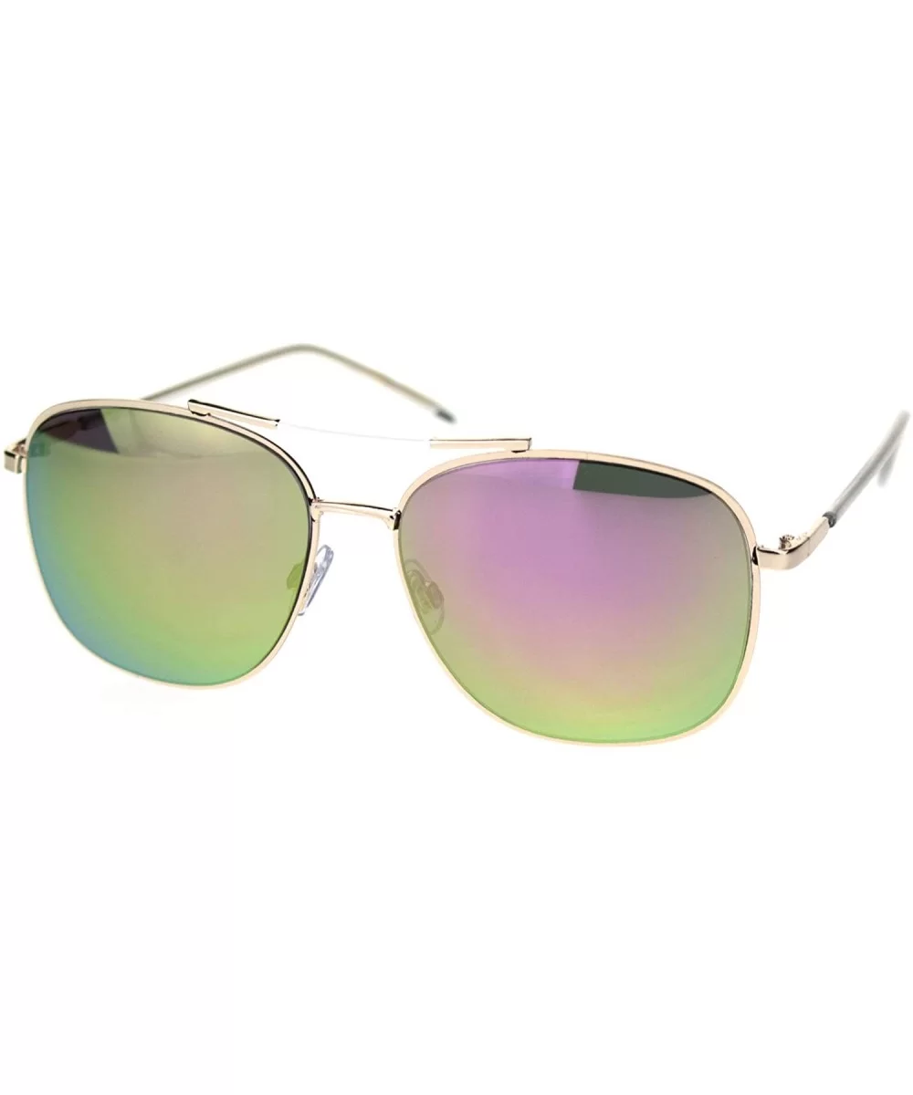 Womens Rectangular Boyfriend Style Officer Racer Metal Rim Sunglasses - Gold Purple Mirror - CV18ROT9WQN $16.25 Rectangular