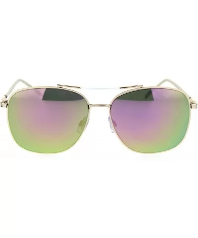 Womens Rectangular Boyfriend Style Officer Racer Metal Rim Sunglasses - Gold Purple Mirror - CV18ROT9WQN $16.25 Rectangular