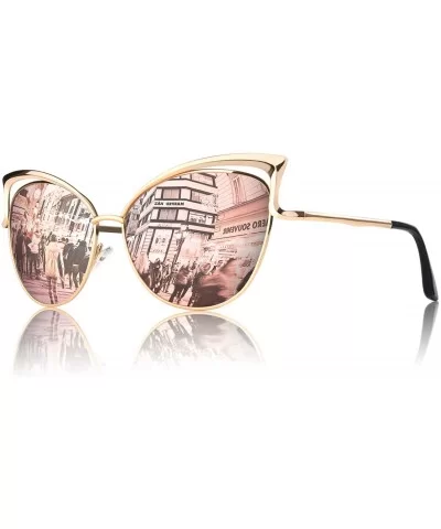 Women's Oversized Polarized Metal Frame Mirrored Cat Eye Sunglasses MT3 - B Gold Frame/Pink Mirrored Lens - C517YIAX98Q $19.7...