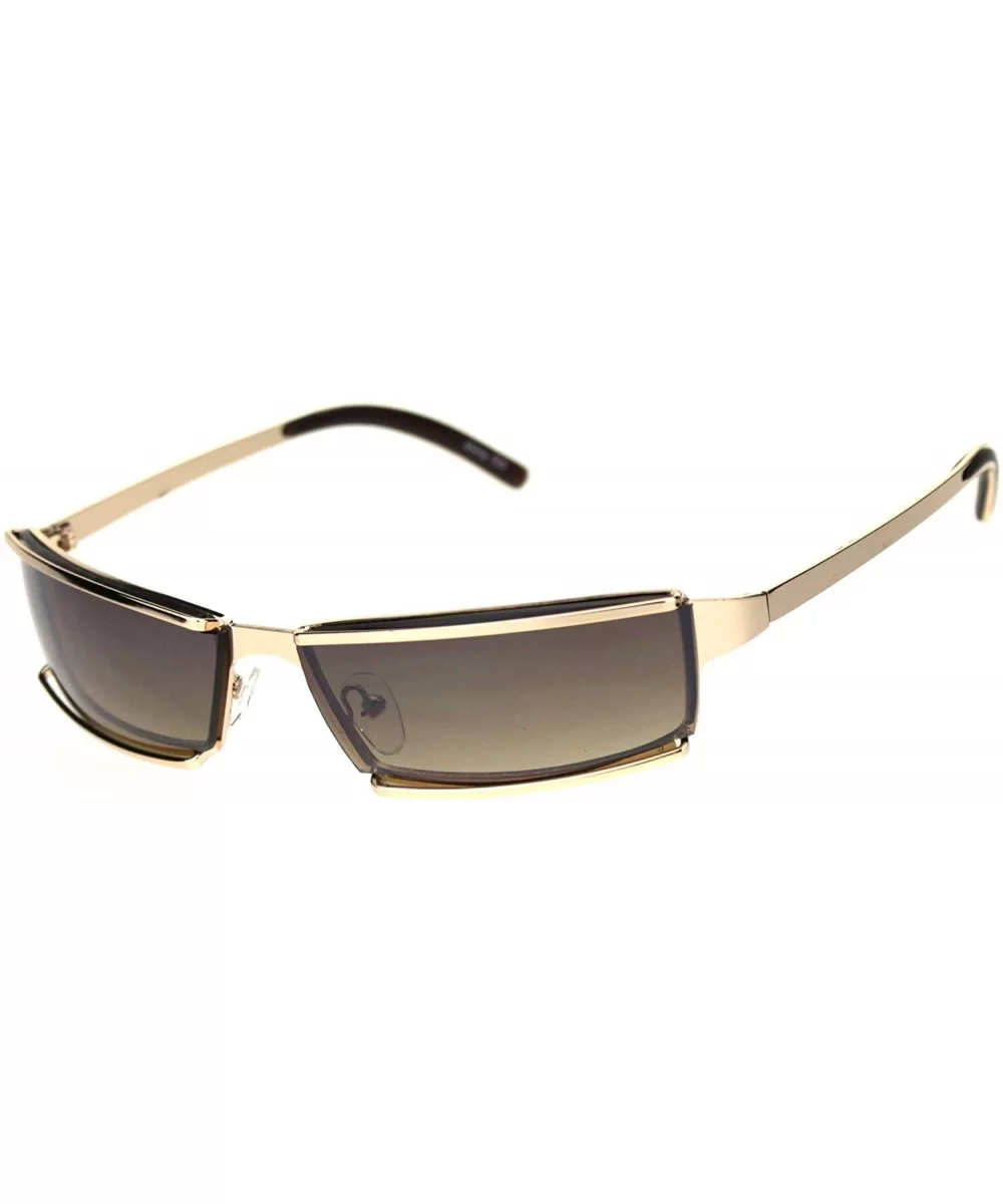 Mens Narrow Warp Rectangle Sport Mob Metal Rim Sunglasses - Gold Brown - CG18LN8ZKUY $13.40 Sport