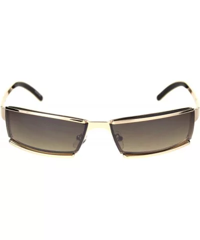 Mens Narrow Warp Rectangle Sport Mob Metal Rim Sunglasses - Gold Brown - CG18LN8ZKUY $13.40 Sport