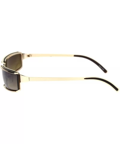 Mens Narrow Warp Rectangle Sport Mob Metal Rim Sunglasses - Gold Brown - CG18LN8ZKUY $13.40 Sport