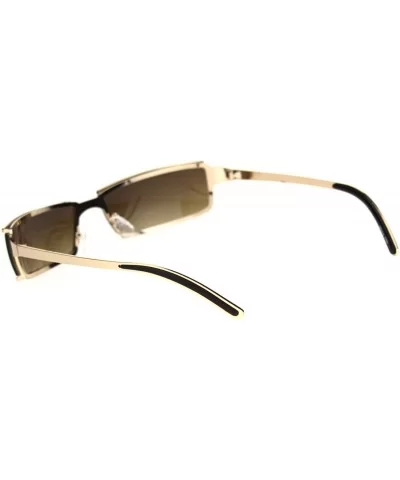 Mens Narrow Warp Rectangle Sport Mob Metal Rim Sunglasses - Gold Brown - CG18LN8ZKUY $13.40 Sport