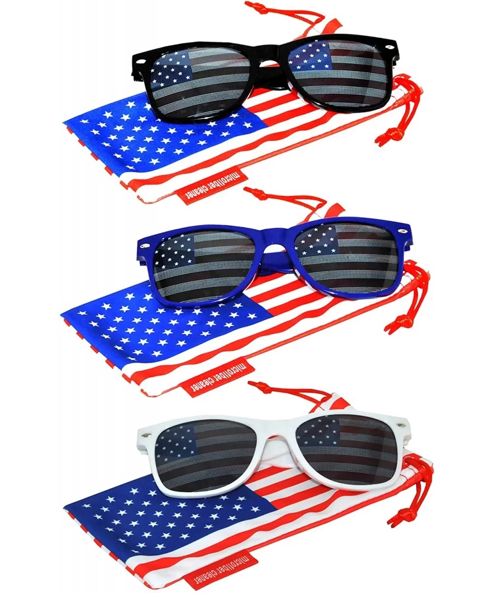 Set of 3 Pairs Classic American Patriot Flag Sunglasses USA Colored Mirror Smoke Lens - C812ODRM970 $16.89 Rectangular