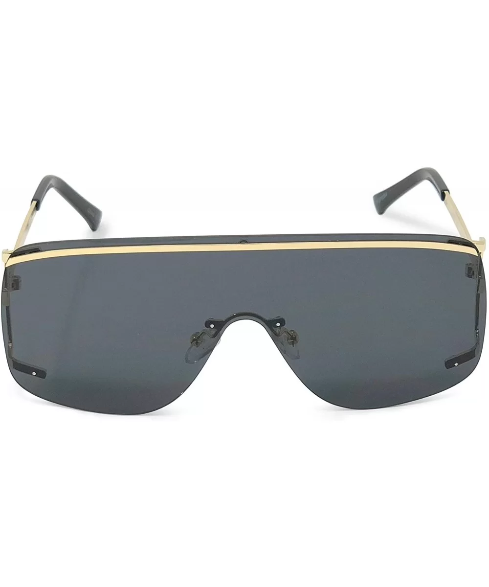 Rimless Sidecut Flattop Mirrored Sunglasses - Black W/ Gold Frame - C518KIIYU9R $21.28 Rimless