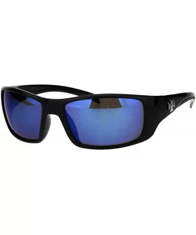 90s Classic Mens Biker Gangster Plastic Sunglasses - Black Blue Mirror - CD18HZ6LX87 $12.95 Rectangular