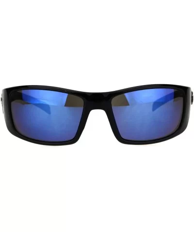 90s Classic Mens Biker Gangster Plastic Sunglasses - Black Blue Mirror - CD18HZ6LX87 $12.95 Rectangular