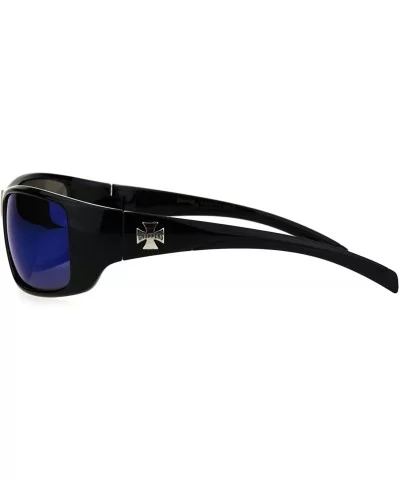 90s Classic Mens Biker Gangster Plastic Sunglasses - Black Blue Mirror - CD18HZ6LX87 $12.95 Rectangular