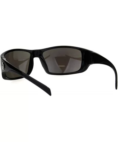 90s Classic Mens Biker Gangster Plastic Sunglasses - Black Blue Mirror - CD18HZ6LX87 $12.95 Rectangular