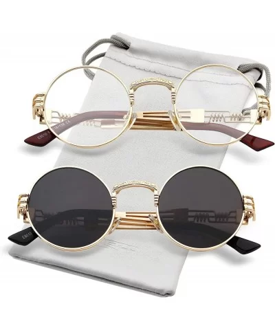 Round Steampunk Sunglasses John Lennon Hippie Glasses Metal Frame 100% UV Blocking Lens - CK18ZXZ9NEX $34.19 Oversized