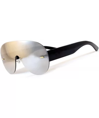 Unisex Futuristic Rimless Mirrored Mono Lens Shield Sunglasses A036 - Silver Mirrored - C4186IONSNT $16.14 Rimless