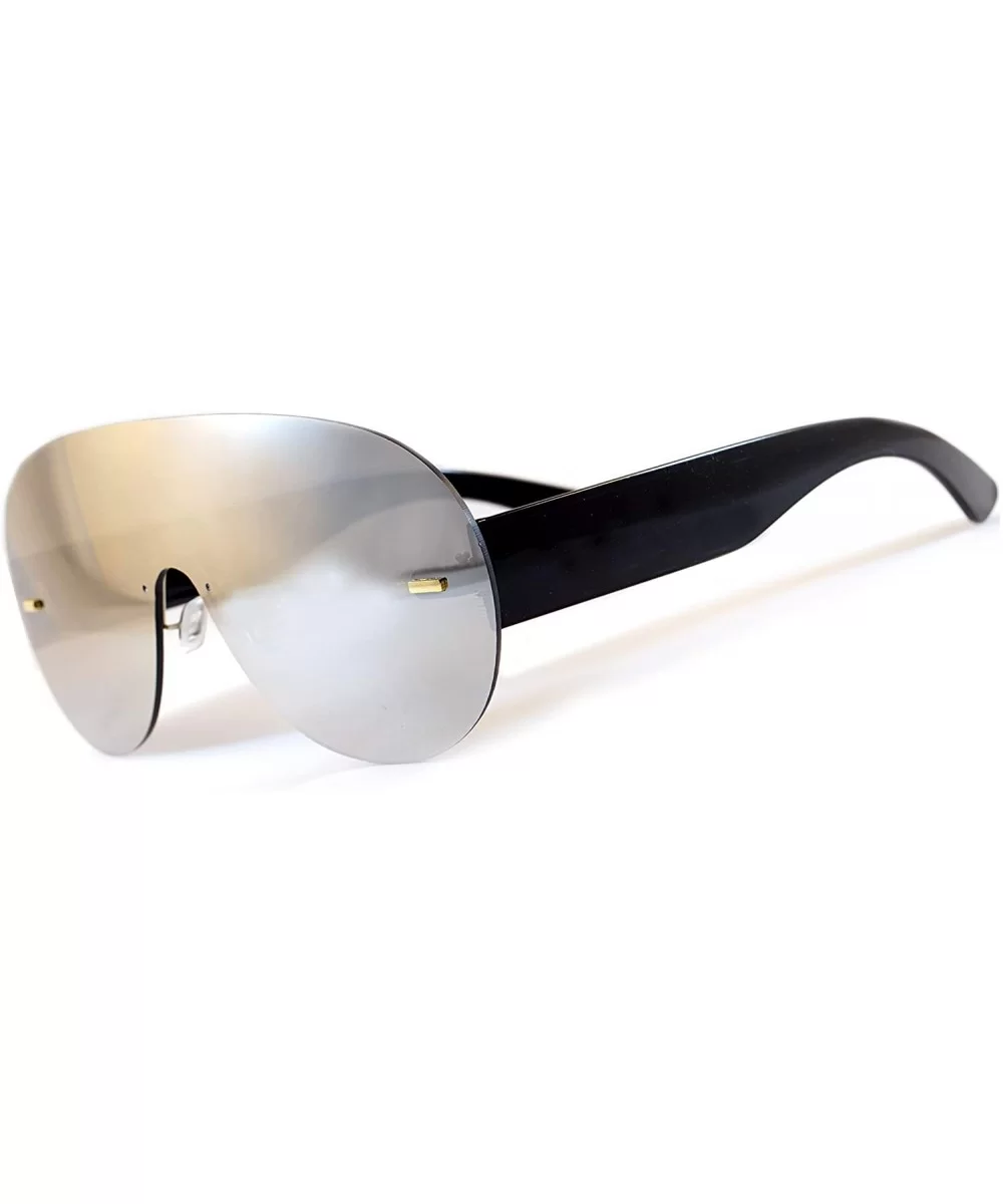 Unisex Futuristic Rimless Mirrored Mono Lens Shield Sunglasses A036 - Silver Mirrored - C4186IONSNT $16.14 Rimless