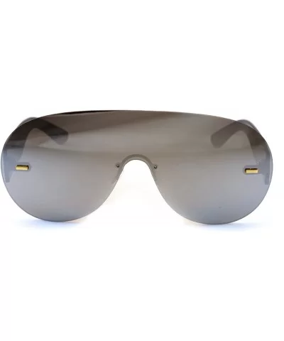 Unisex Futuristic Rimless Mirrored Mono Lens Shield Sunglasses A036 - Silver Mirrored - C4186IONSNT $16.14 Rimless