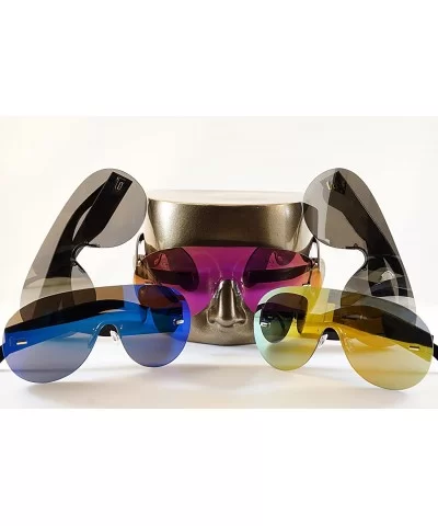 Unisex Futuristic Rimless Mirrored Mono Lens Shield Sunglasses A036 - Silver Mirrored - C4186IONSNT $16.14 Rimless