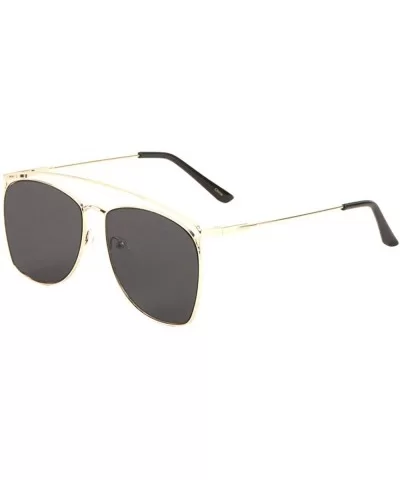 Long Curved Top Bar Round Lens Thin Frame Aviator Sunglasses - Black - CN197S62X5T $21.83 Aviator