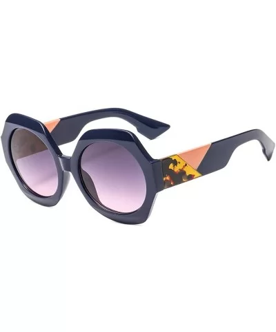 Mixed Colors Arm Retro Polygon Sunglasses Women Brand Designer Fashion Round Sun Glasses UV400 - Blue - CX18NDI0G7E $16.69 Round