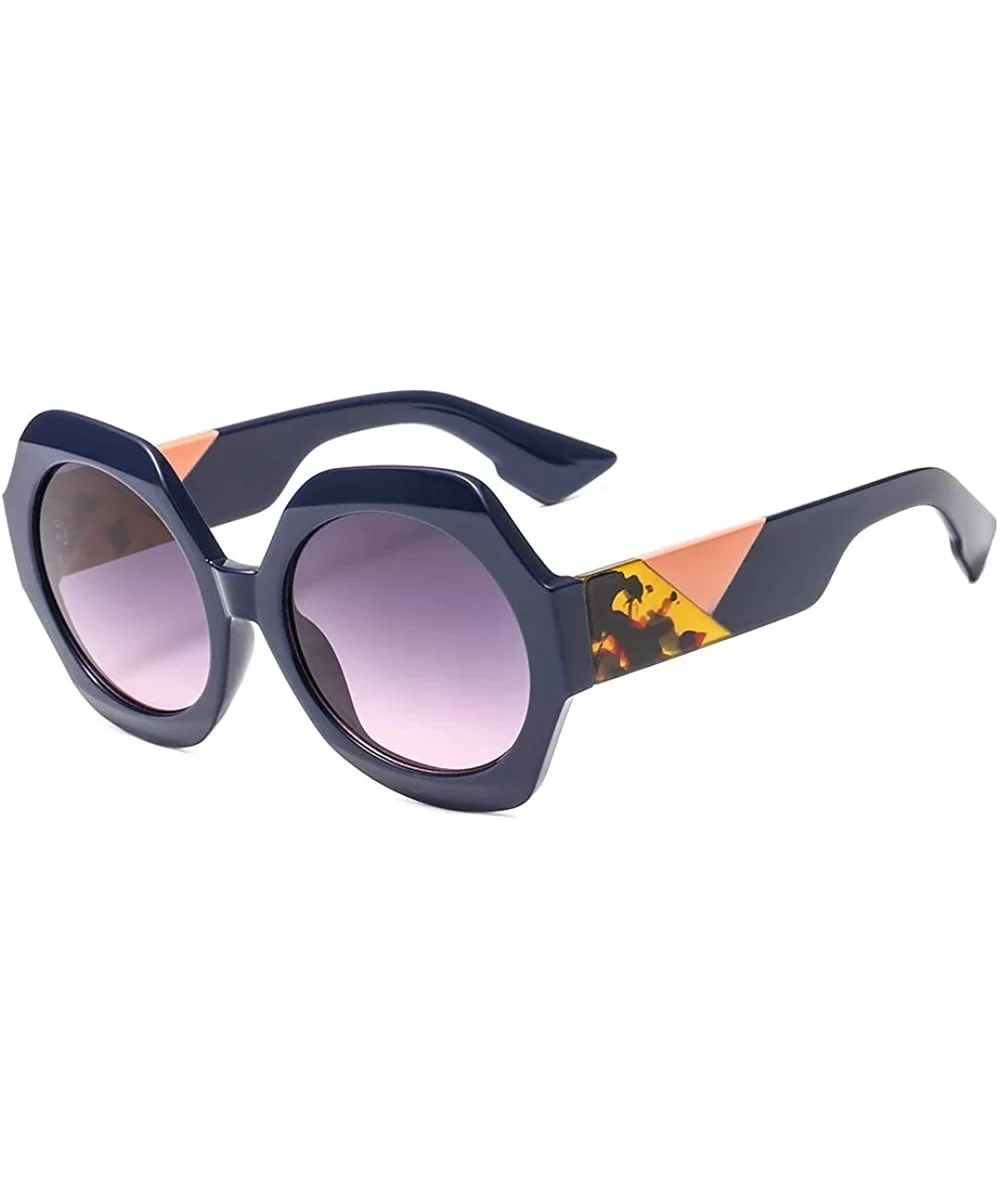 Mixed Colors Arm Retro Polygon Sunglasses Women Brand Designer Fashion Round Sun Glasses UV400 - Blue - CX18NDI0G7E $16.69 Round