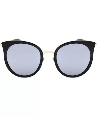 Classic Gold-tone Mirrored Cat Eye Polarized Sunglasses for Women - Black - CQ1822K592I $26.29 Sport