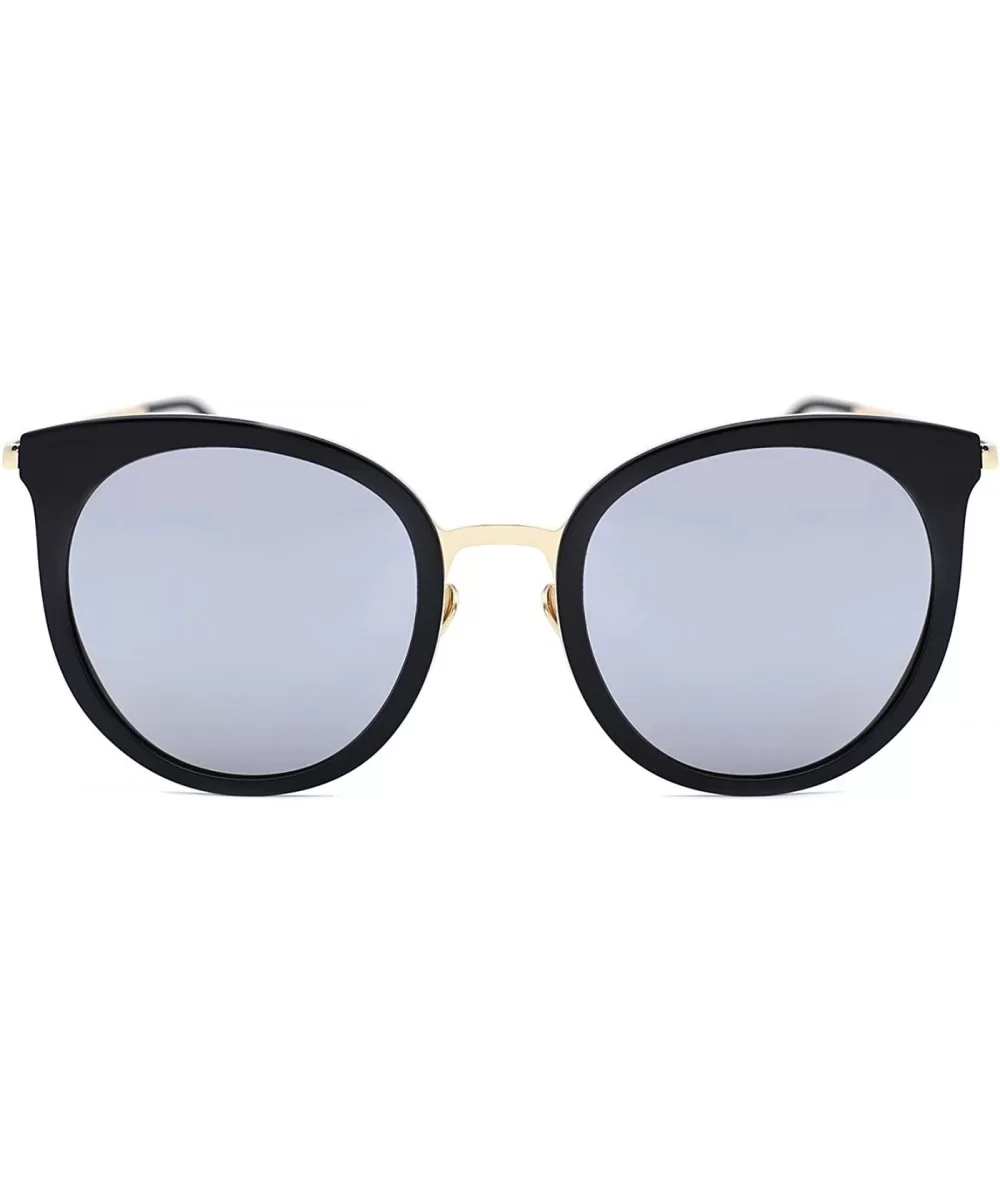 Classic Gold-tone Mirrored Cat Eye Polarized Sunglasses for Women - Black - CQ1822K592I $26.29 Sport