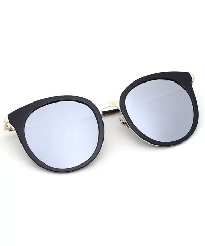 Classic Gold-tone Mirrored Cat Eye Polarized Sunglasses for Women - Black - CQ1822K592I $26.29 Sport