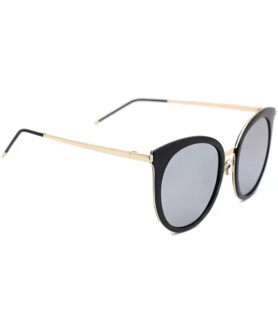 Classic Gold-tone Mirrored Cat Eye Polarized Sunglasses for Women - Black - CQ1822K592I $26.29 Sport