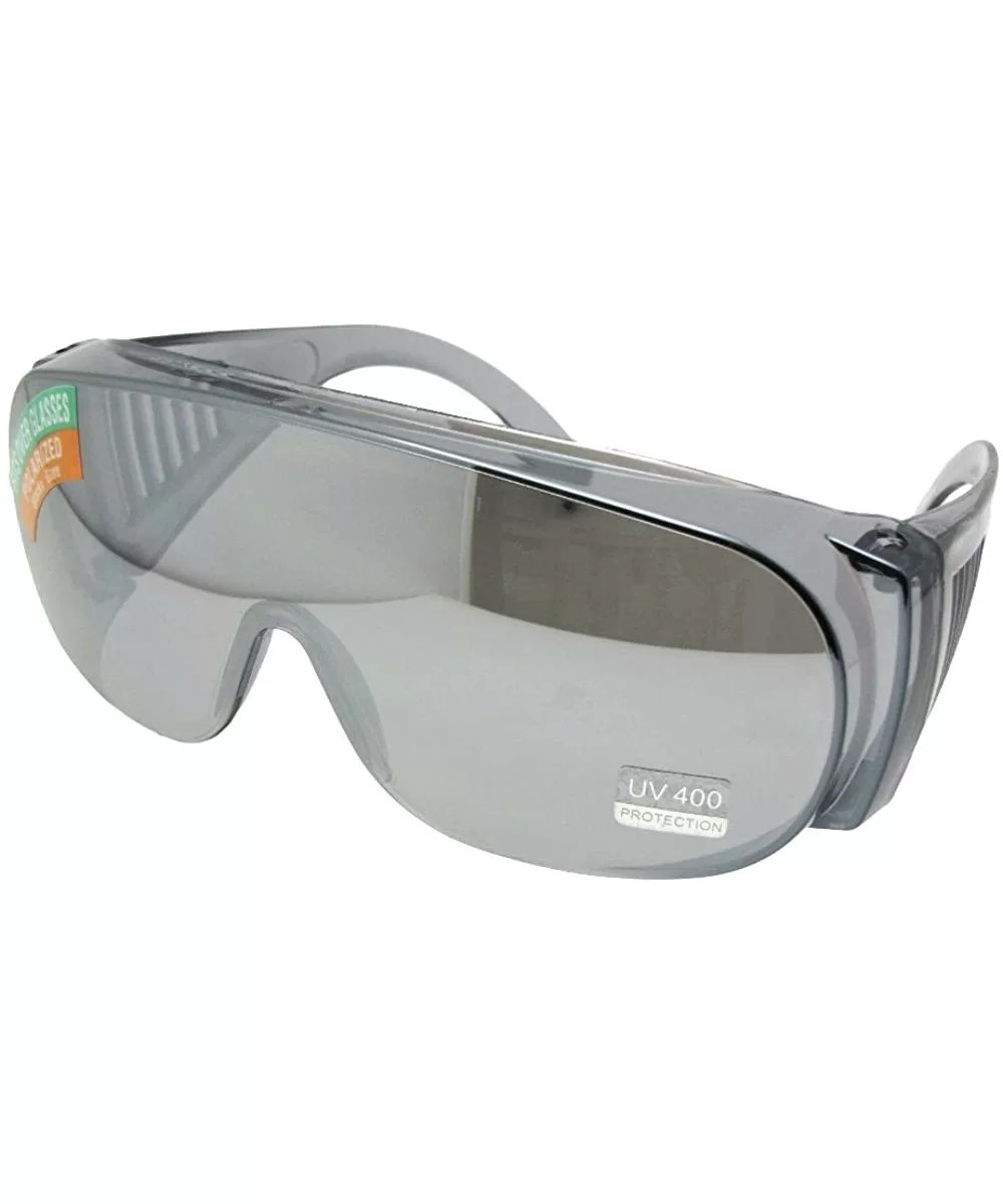 Large Shield Sunglasses Worn Over Prescription Glasses F22 - Gray Mirror Lens - C7188NLT37W $19.42 Shield