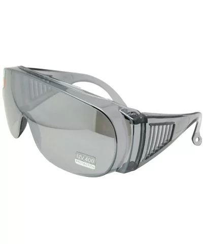 Large Shield Sunglasses Worn Over Prescription Glasses F22 - Gray Mirror Lens - C7188NLT37W $19.42 Shield