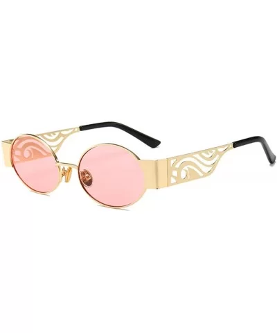 Men's and women's Fashion Resin lens Oval Frame Retro Sunglasses UV400 - Gold Pink - CU18NO5QNQM $16.60 Square