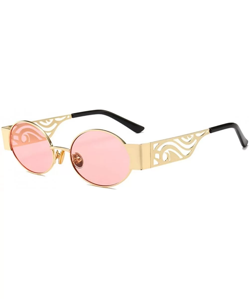 Men's and women's Fashion Resin lens Oval Frame Retro Sunglasses UV400 - Gold Pink - CU18NO5QNQM $16.60 Square