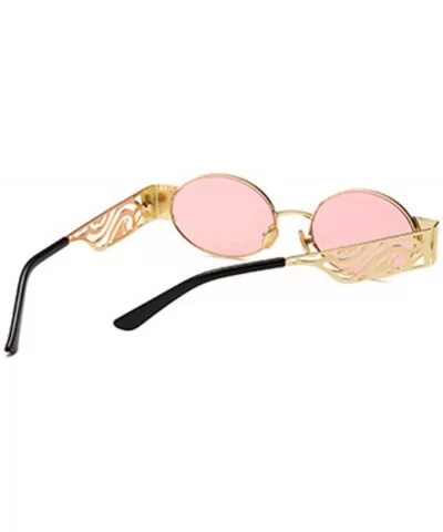 Men's and women's Fashion Resin lens Oval Frame Retro Sunglasses UV400 - Gold Pink - CU18NO5QNQM $16.60 Square