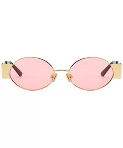 Men's and women's Fashion Resin lens Oval Frame Retro Sunglasses UV400 - Gold Pink - CU18NO5QNQM $16.60 Square