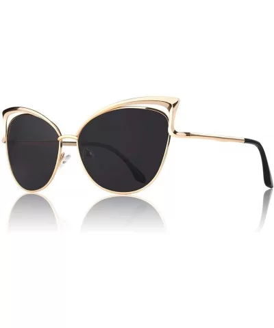 Women's Oversized Polarized Metal Frame Mirrored Cat Eye Sunglasses MT3 - B Gold Frame/Black Lens - C617YK59R2D $20.01 Oversized