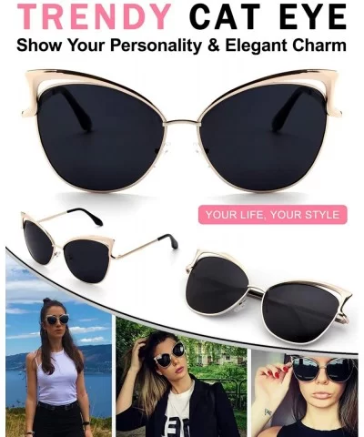 Women's Oversized Polarized Metal Frame Mirrored Cat Eye Sunglasses MT3 - B Gold Frame/Black Lens - C617YK59R2D $20.01 Oversized